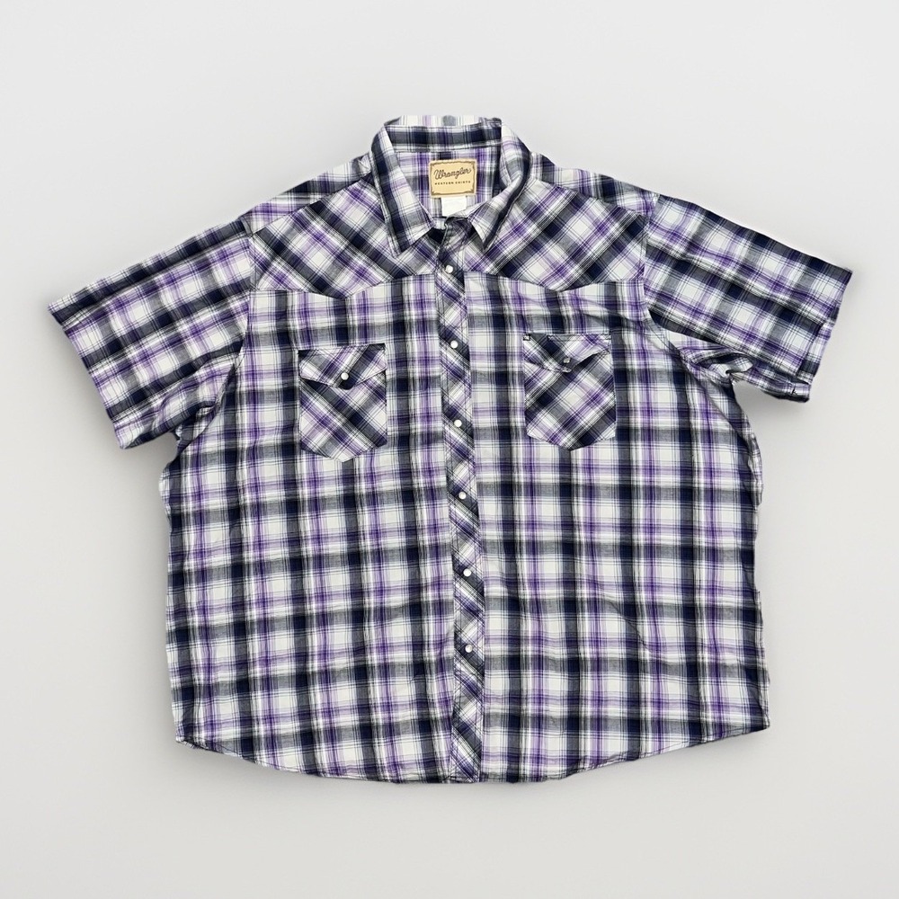 Wrangler Shirt Pearl Snap Buttons Purple Plaid 3XL Western Short Sleeve